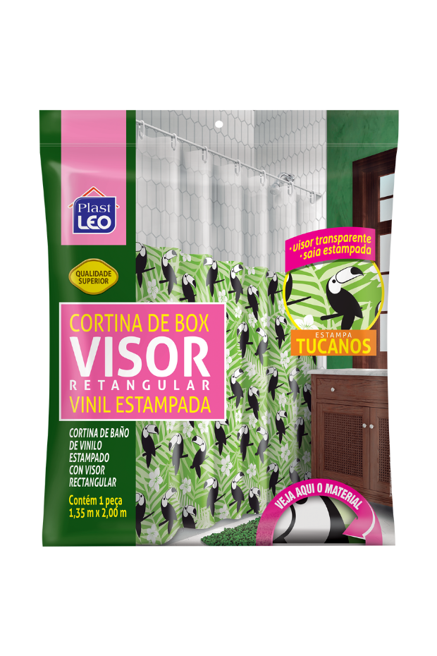 imagem de Cortina de Box Vinil Visor Retangular Tucanos