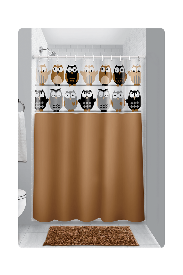 imagem de Cortina De Box Vinil Visor Retangular Corujinhas