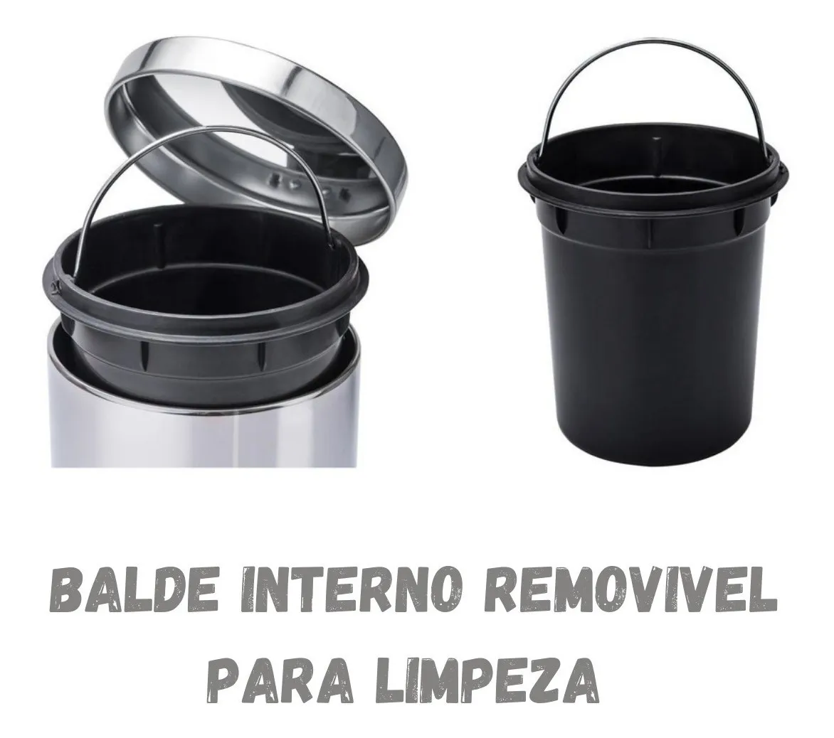 imagem de Lixeira Com Pedal Redonda 5 Litros Inox