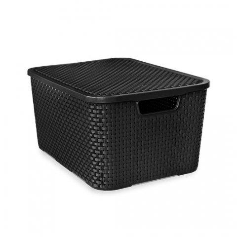 imagem de Organizador Rattan Com Tampa 15 Litros Preto