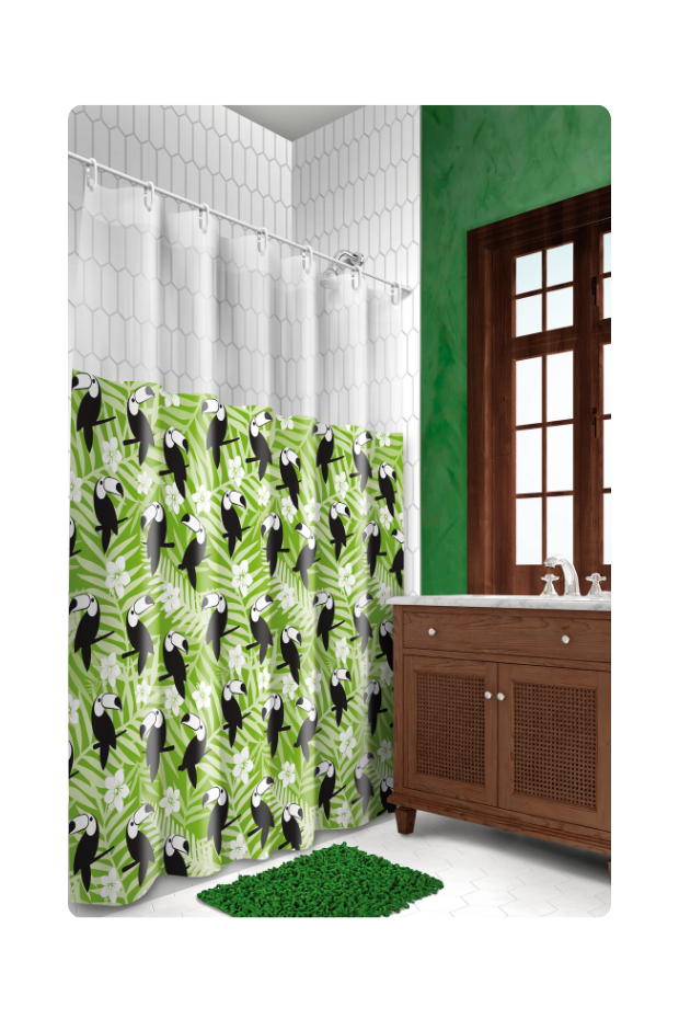 imagem de Cortina de Box Vinil Visor Retangular Tucanos