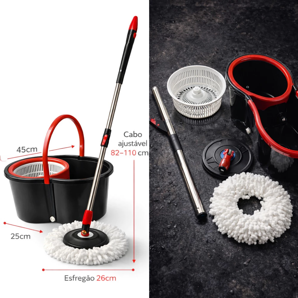imagem de Mop Giratório Com Esfregão 12 Litros Cabo Metal