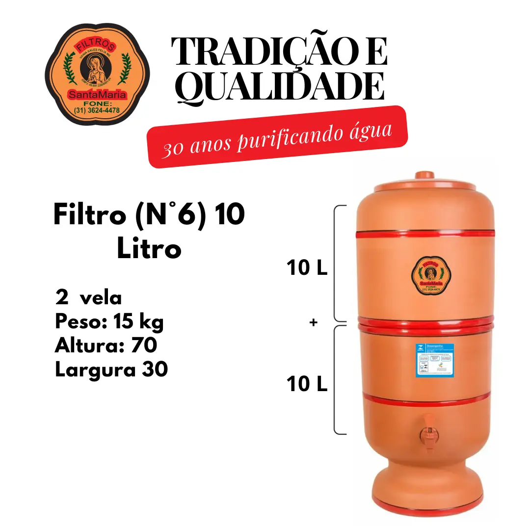 imagem de Filtro de Barro Nº6 2 Velas 10 Litros