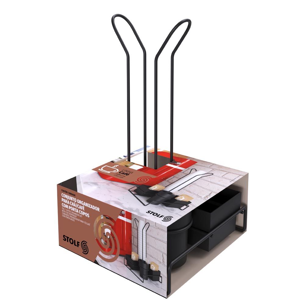 imagem de Organizador Para Cha e Cafe Com Porta Copos Black