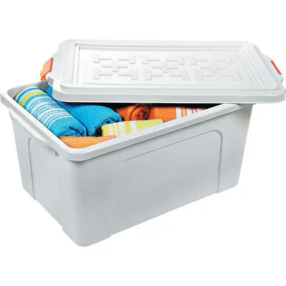 imagem de Container Organizador Com Tampa 70 Litros Bege