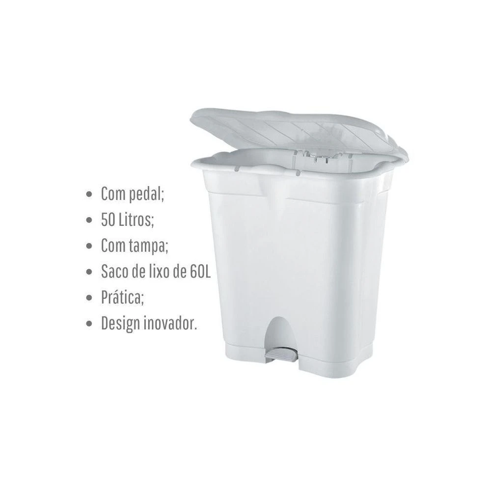 imagem de Lixeira Com Pedal 50 Litros Branco