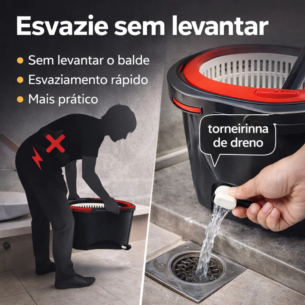 imagem de Mop Giratório Com Esfregão 12 Litros Cabo Metal