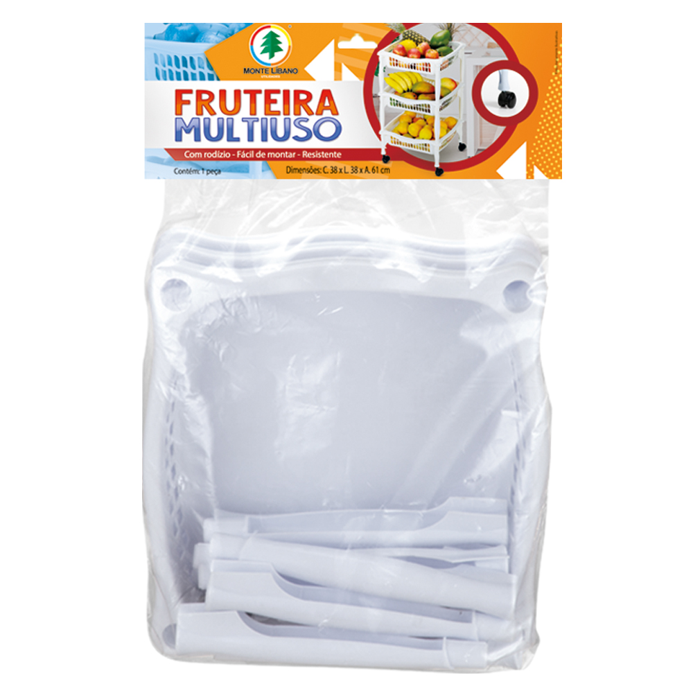 imagem de Fruteira 3 Andares Multiuso Com Rodas Branca