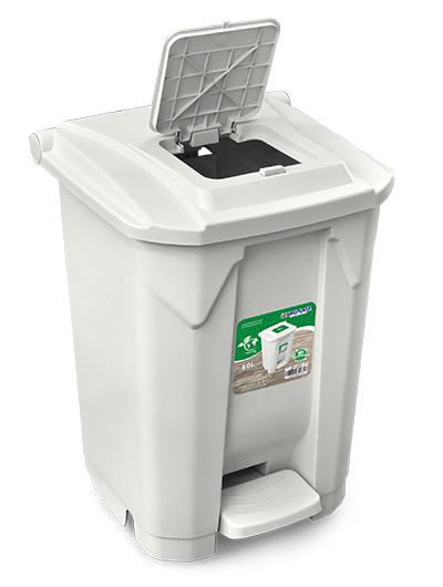 imagem de Lixeira Com Roda Pedal e Tampa Click 60 Litros Branca