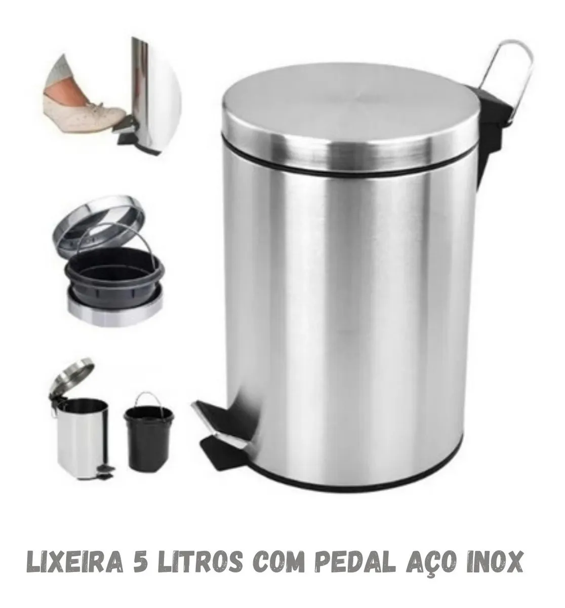 imagem de Lixeira Com Pedal Redonda 5 Litros Inox