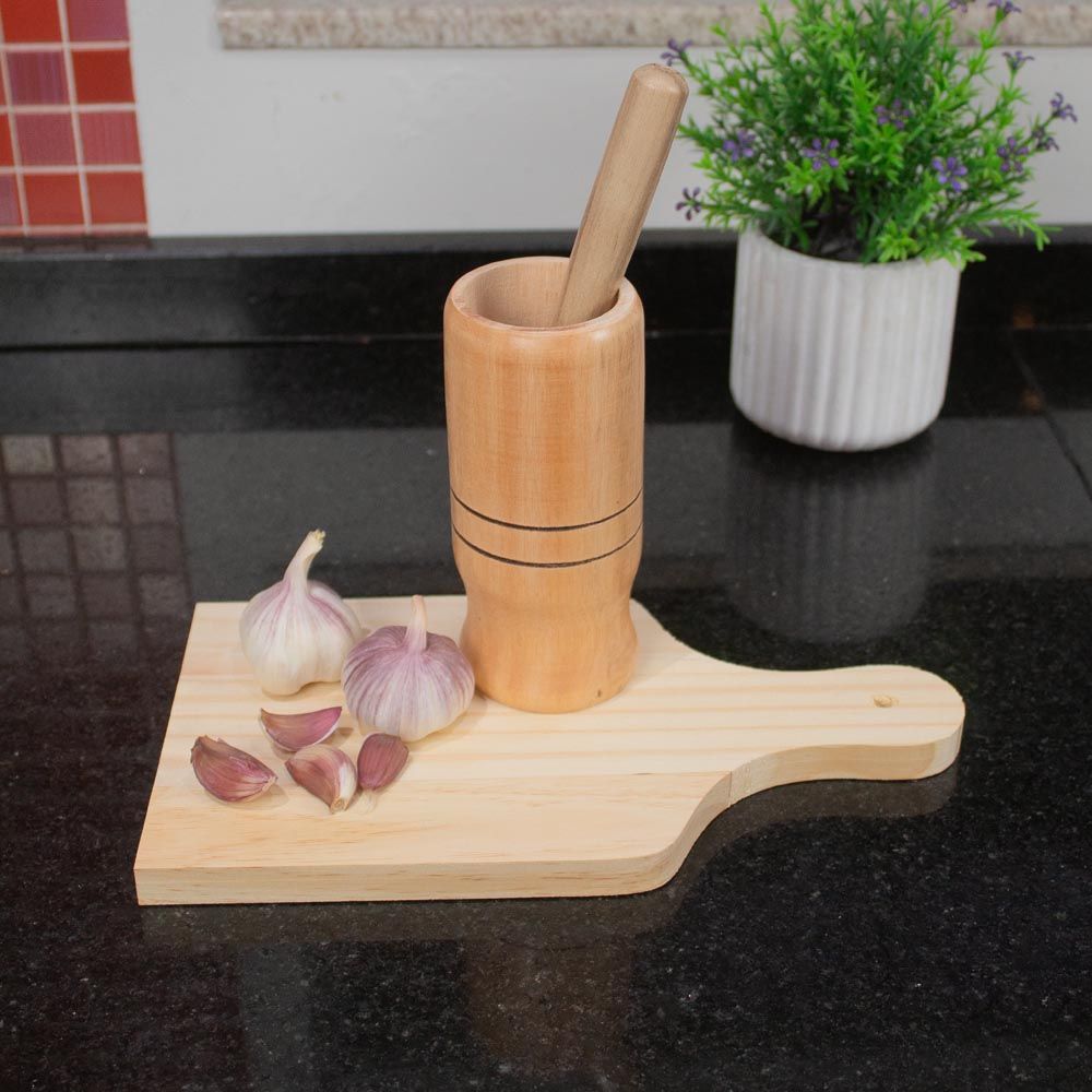 imagem de Pilao de Madeira Com Bastão 15x7 Cm