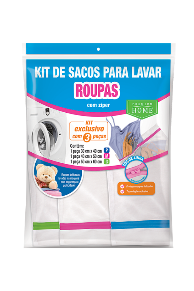 imagem de Saco Para Lavar Roupas Kit Com 3 Pecas
