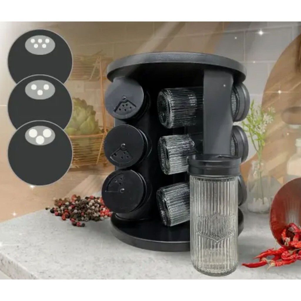 imagem de Porta Condimentos Giratorio Com 9 Potes de Vidro